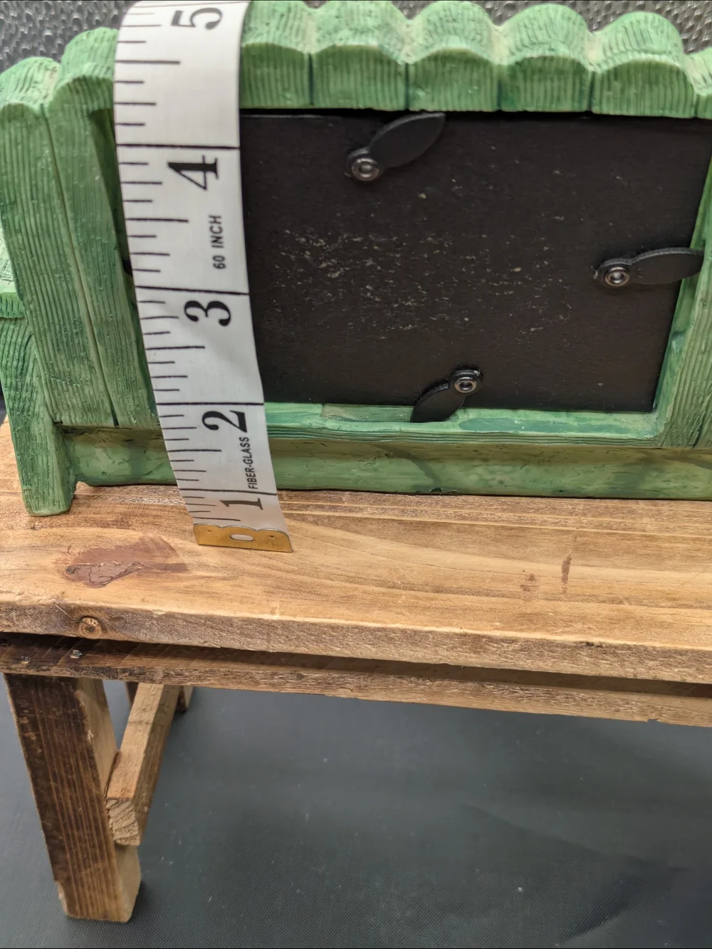 Green Wooden Bench Picture Frame with Hat and Potted Flowers